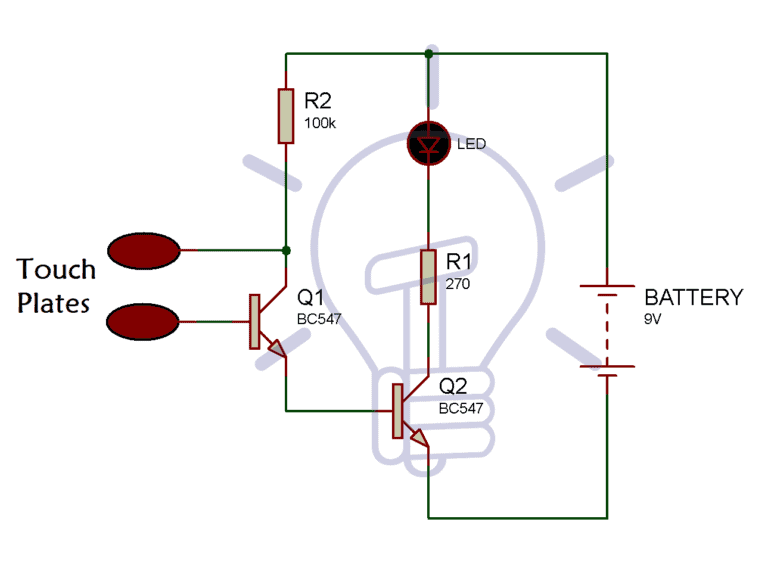 Simple Touch Sensitive Switch Circuit Using 555 Timer BC547 Transistor