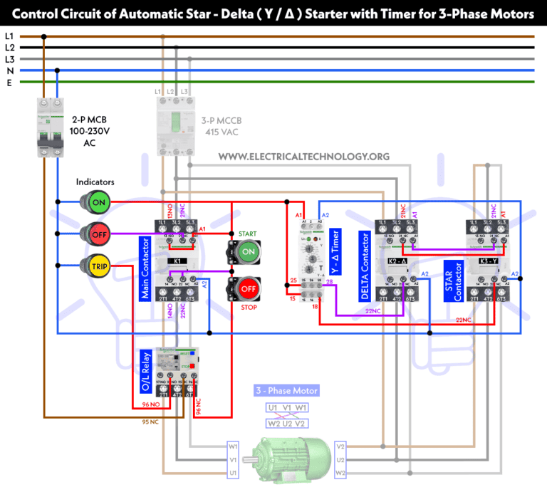 Automatic Star Delta Starter - Power, Control & Wiring Diagram