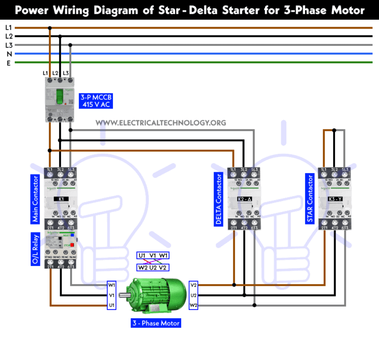 Automatic Star Delta Starter - Power, Control & Wiring Diagram