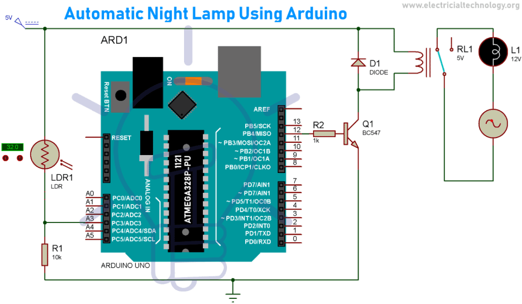 Automatic Night Lamp Using Arduino - Code, Working and Simulation