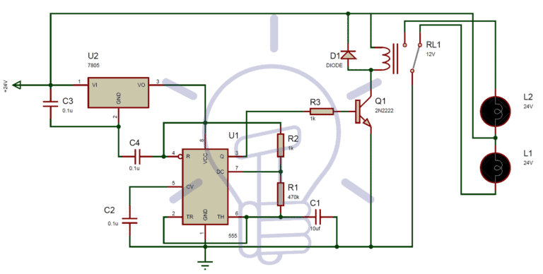 24V Flasher Circuit Diagram using 555 Timer - Electrical Technology