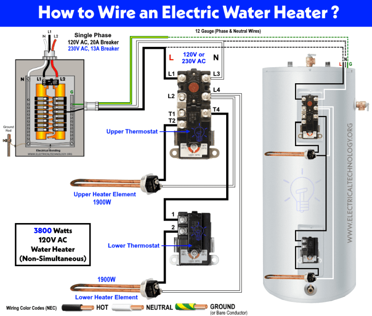 How to Wire 120V Water Heater Thermostat NonSimultaneous?