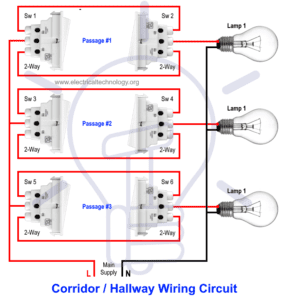 Corridor Wiring Circuit - Hallway Wiring using SPDT Switches