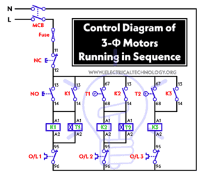 Automatic Sequential Motor Control Circuit - Power & Control