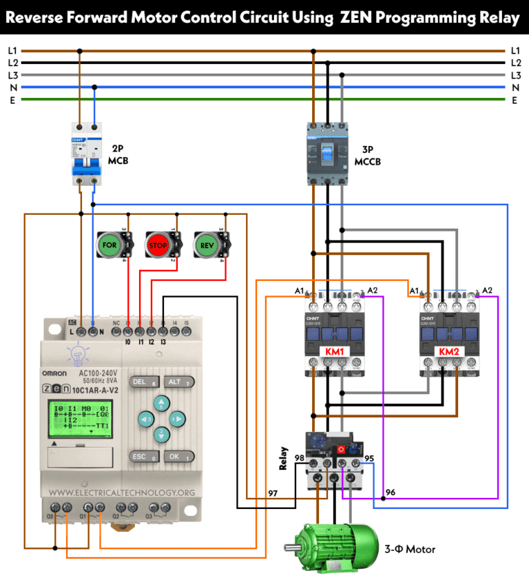 Reverse Forward Motor Control Circuit Using Zen Plc Relay 