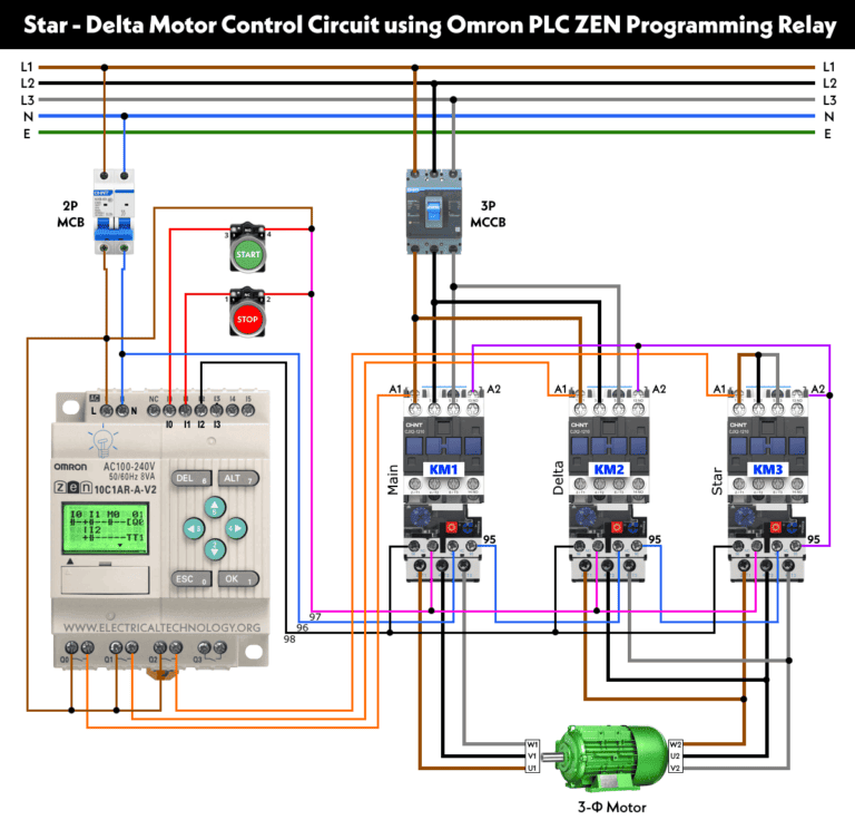 Star - Delta Starter Using PLC - Motor Control Ladder & Wiring