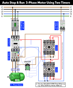 Automatic ON/OFF Circuit Using Two 8-PIN Timers for 1 & 3-Φ Load