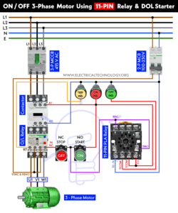 ON / OFF 3-Phase Motor Using 11-PIN Relay and DOL Starter