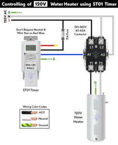 Wiring ST01 Timer with 120/240V Water Heater using Contactor