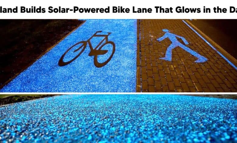 Poland Solar-Powered Bike Lane that Glows Blue in the Dark